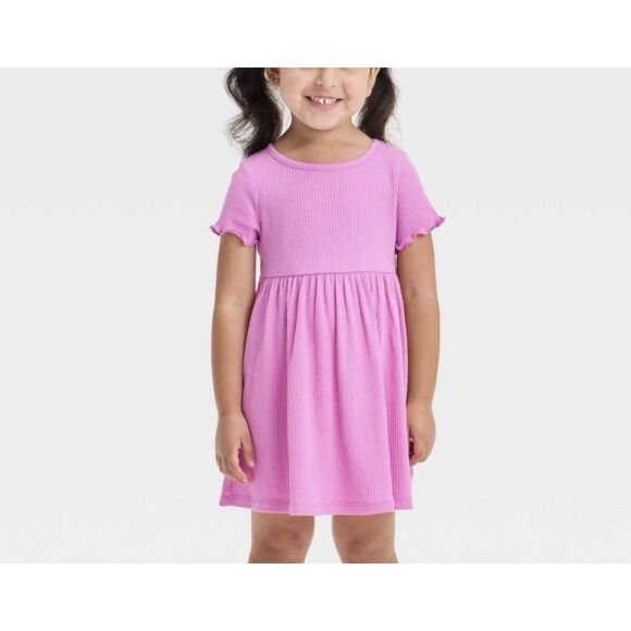 Cat & Jack Other - Cat & Jack Toddler Girls NWT Knit Short Sleeve Dress  Purple Ribbed 18 Months